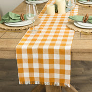 DII Check Fringed Table Runner, 14x108 Inches, Pumpkin Spice
