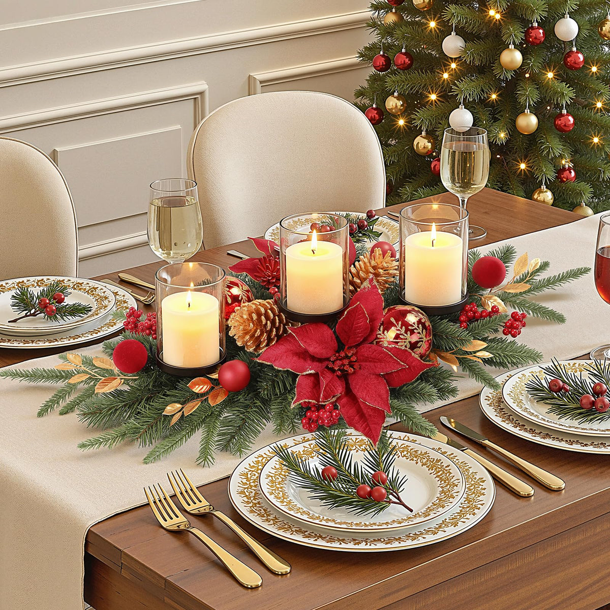 Alupssuc Christmas Candle Holder, 28 Inch Red Gold, 3 Trays