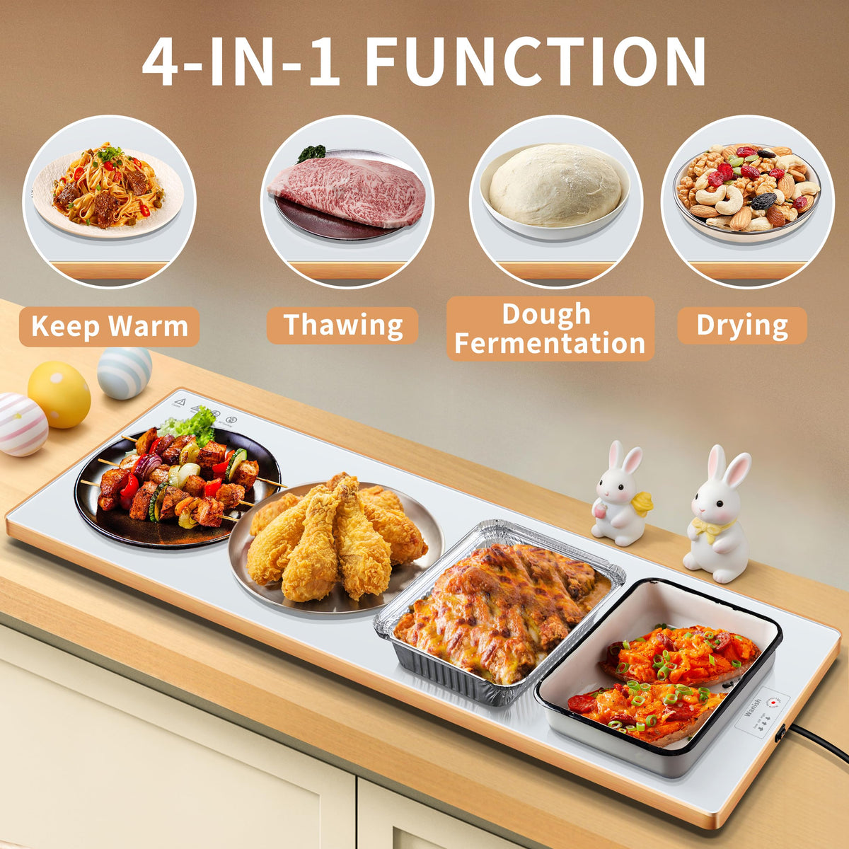 Wanish Electric Warming Tray, Extra Long 40x12 Inch, Tempered Glass with Rose Gold Edges