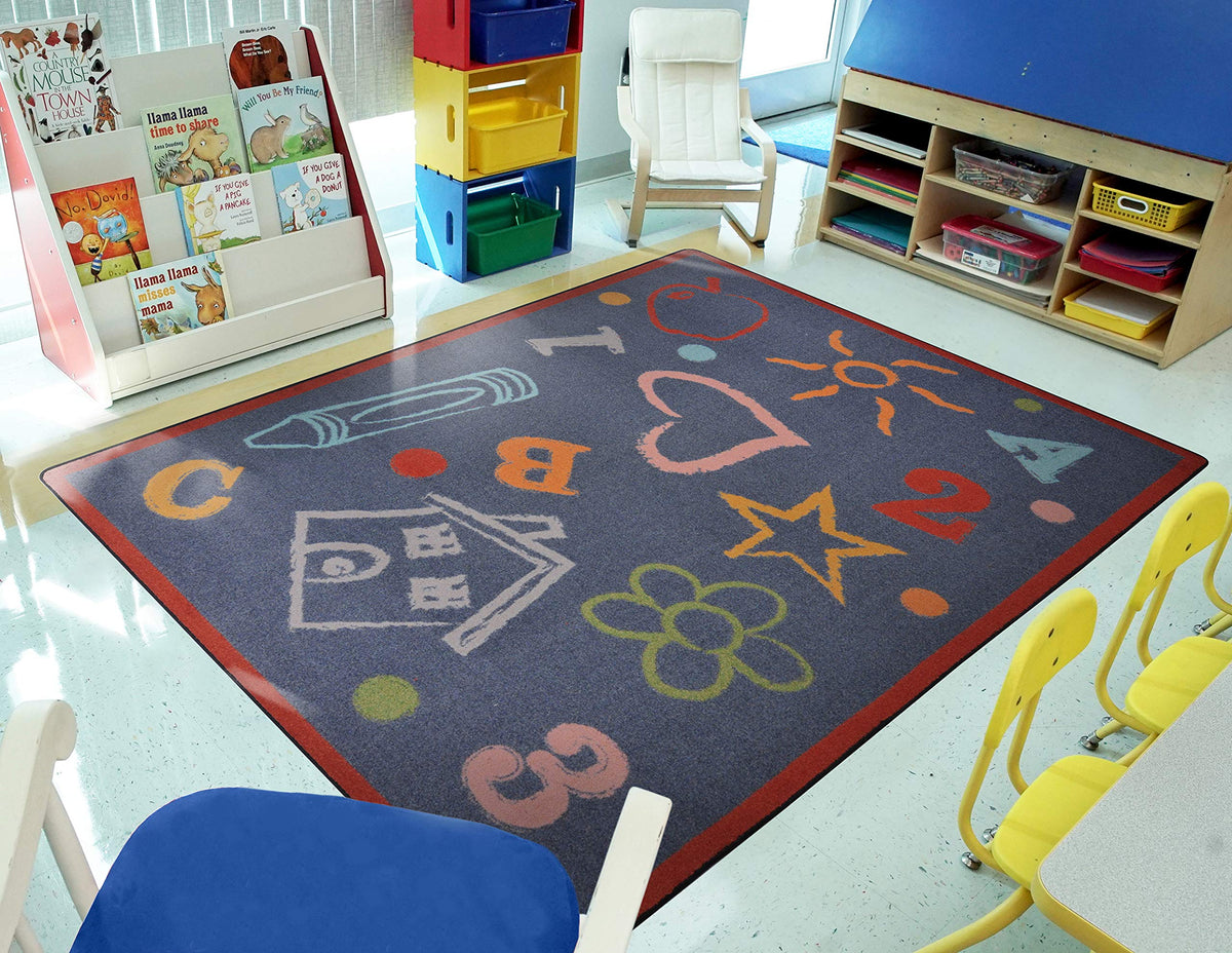 Playful Patterns Kid's Art Area Rug by Joy Carpets – 10'9" x 13'2" (Rectangular), Nylon, Chalkdust, Model 1736G-02