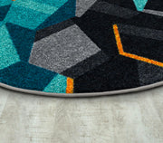 Kid Essentials Stealth Teal 13'2" Round Area Rug by Joy Carpets – 13'2" (Round), Nylon, Teal, Model 2134XLE-01