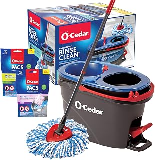O-Cedar RinseClean Microfiber Spin Mop & Bucket Floor Cleaning System with Citrus and Lavender Pacs (Variety Pack)