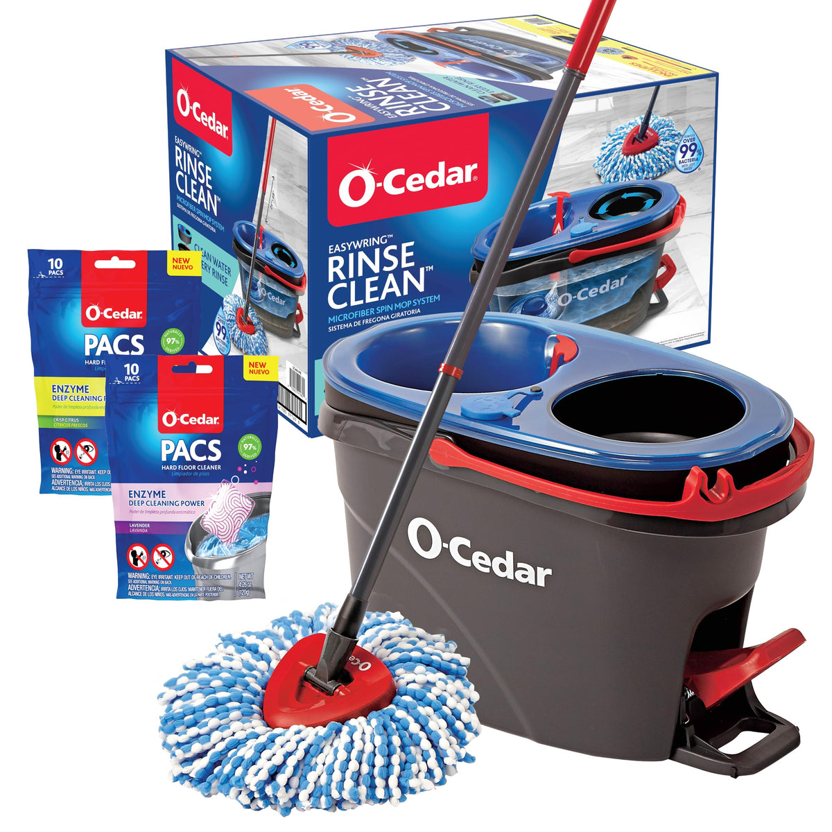 RinseClean Microfiber Spin Mop & Bucket Floor Cleaning System with Citrus and Lavender Pacs (Variety Pack) by O-Cedar – RC W/Citrus & Lavender PACS, Microfiber