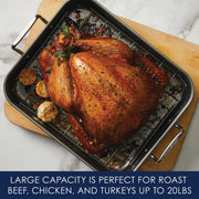 Rachael Ray Steel Roasting Pan with Rack, 16.5 x 13.5 Inch, Gray