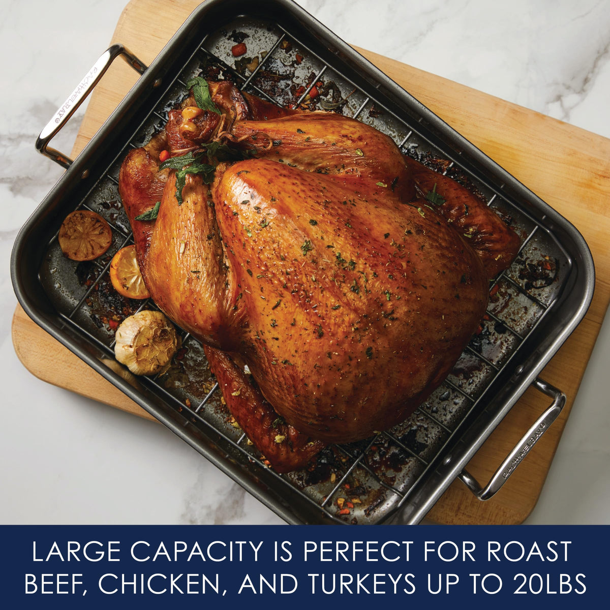 Rachael Ray Steel Roasting Pan with Rack, 16.5 x 13.5 Inch, Gray