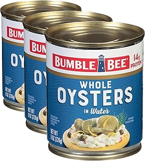 Bumble Bee Premium Select Whole Canned Oysters, 8 oz Can - Ready to Eat - 14g Protein per Serving - Gluten Free (Pack of 3)