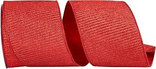 Reliant Ribbon Pleated Metallic Lux Wired Edge Ribbon, 4 Inch X 10 Yards, Red
