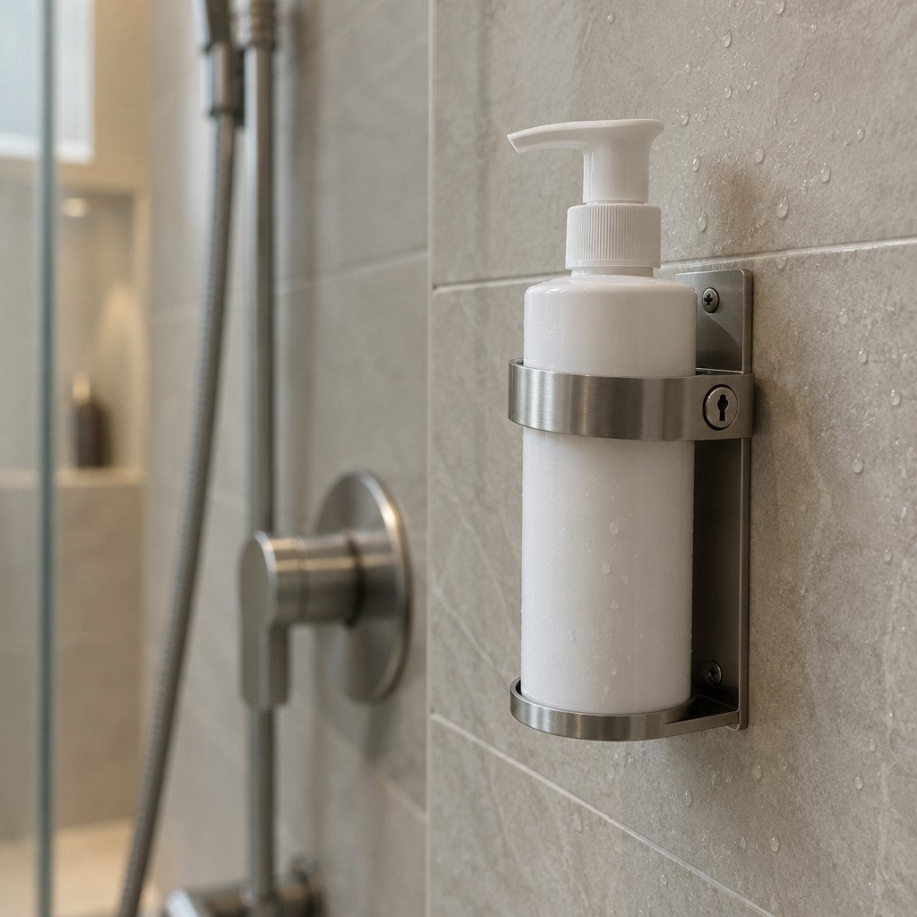 Novo Bottle Bracket, 5 5/16" High, Silver - in use