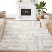 Abani Cream Area Rug for Living Room, Bedroom - Block Pattern- 2'x 3' -Durable & Easy to Clean