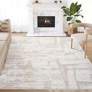Abani Cream Area Rug for Living Room, Bedroom - Block Pattern- 2'x 3' -Durable & Easy to Clean