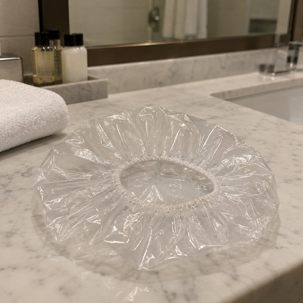 Novo Polyethylene Shower Cap - in use