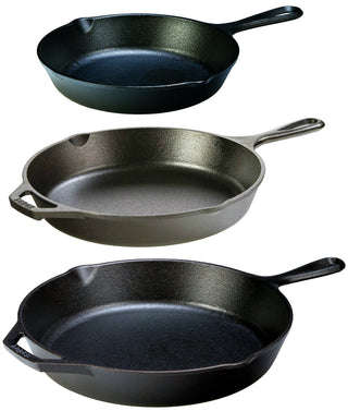 Seasoned Cast Iron 3 Skillet Bundle. 12 Inches and 10.25 Inches with 8 Inch Set of 3 Cast Iron Frying Pans by Lodge – 3 Piece Skillet Set, 3.0 pints, Iron, Black, Pack of 3