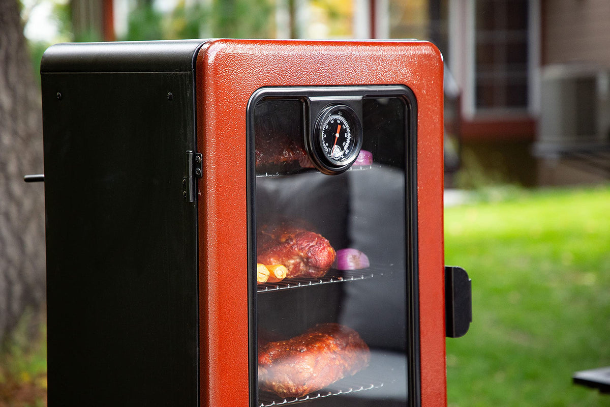 3-Series Gas Vertical Smoker by PIT BOSS – 880 sq inches, Stainless Steel, Red Hammertone, Model 10773
