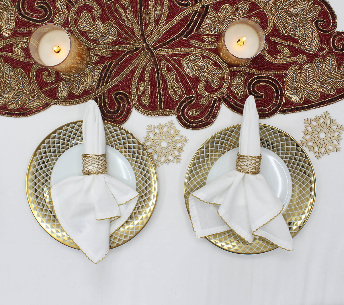 Cotton Craft Dinner Napkins, 17x17 Inch Set of 12, Metallic Gold Lace