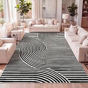 JONATHAN Y Hallie High-Low Curve Black/White 5x8 Indoor Area Rug, Minimalist Geometric, Modern, Non-Shedding, Stain Resistant for Bedroom, Living Room, Kitchen (SCN100F-5)