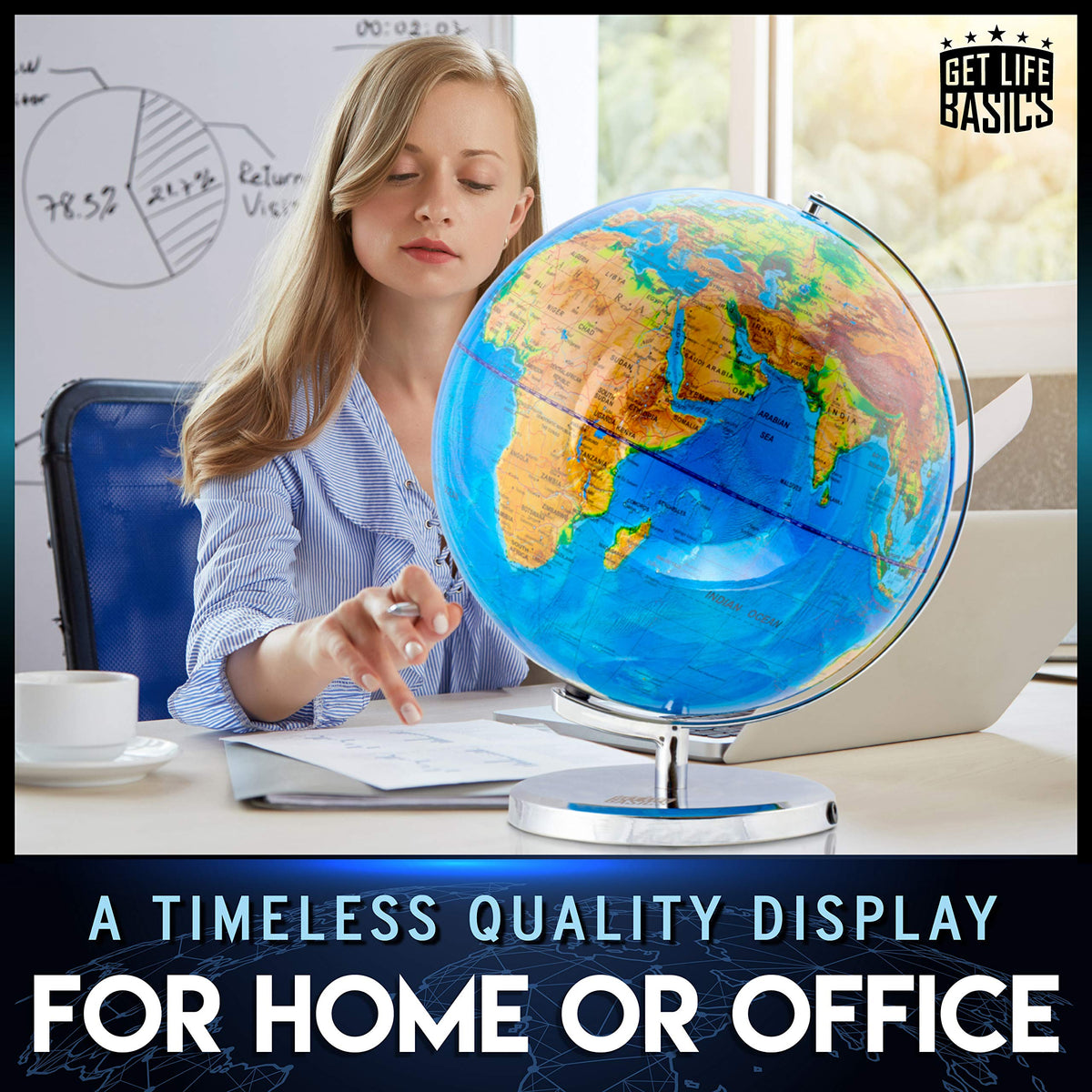 13” Illuminated Constellation World Globe for Kids & Adults by GET LIFE BASICS – Plastic, Geographic Map with Illuminated Constellations, Model glb101