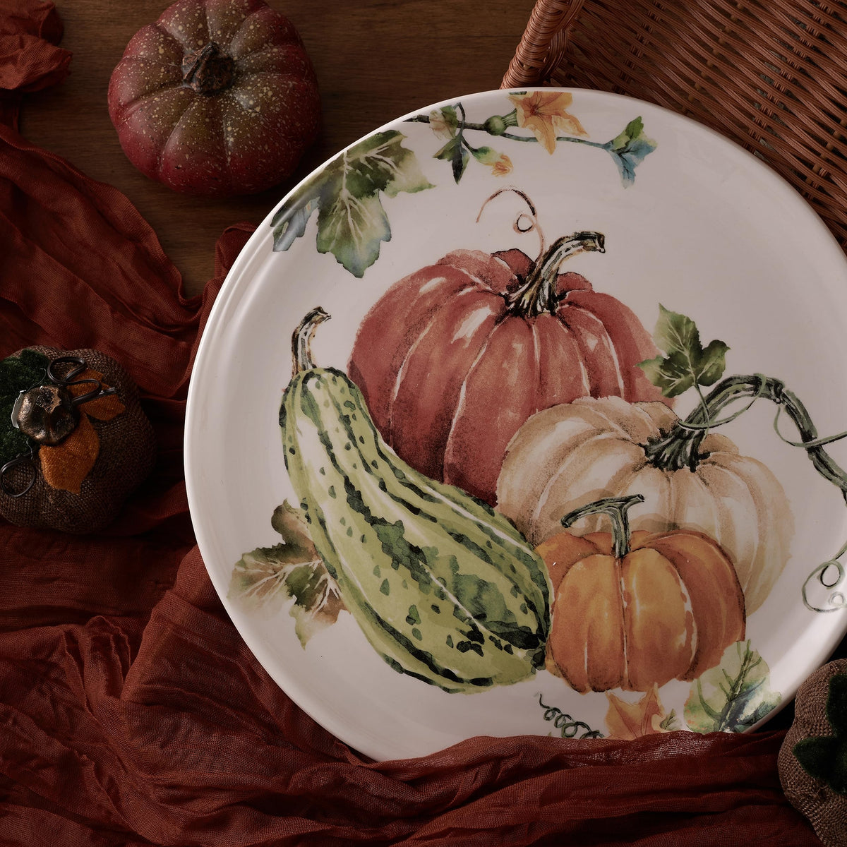 Bico Pumpkin Feast Dinner Plates, 11 Inch Ceramic, Set of 4