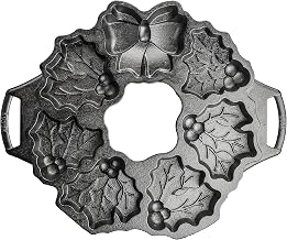 Lodge Pre-Seasoned Cast Iron Holiday Wreath Bakeware Pan | Bake 7 Mini Holiday Cakes with Great Heat Retention, Naturally Seasoned Cast Iron, Made in the USA, Hand Wash & Oil