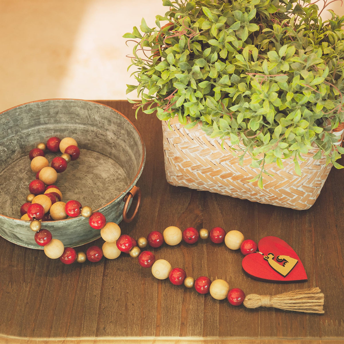 Holy Family Christmas Garland with Wooden Beads by Intercession – 36 inches, Wood, Red/Beige/Gold, Model 603964106490