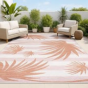 JONATHAN Y Beach Stripe and Palm Leaf Indoor Outdoor Area Rug 5X8 Pink/Cream, Veronica Classic for Backyard, Patio, Porch, Easy-Cleaning, High Traffic, Pet-Friendly, Non-Shedding (TSN402A-5)