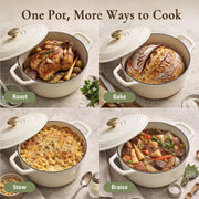 Overmont Cast Iron Dutch Oven, 5.5 Quart, Warm White
