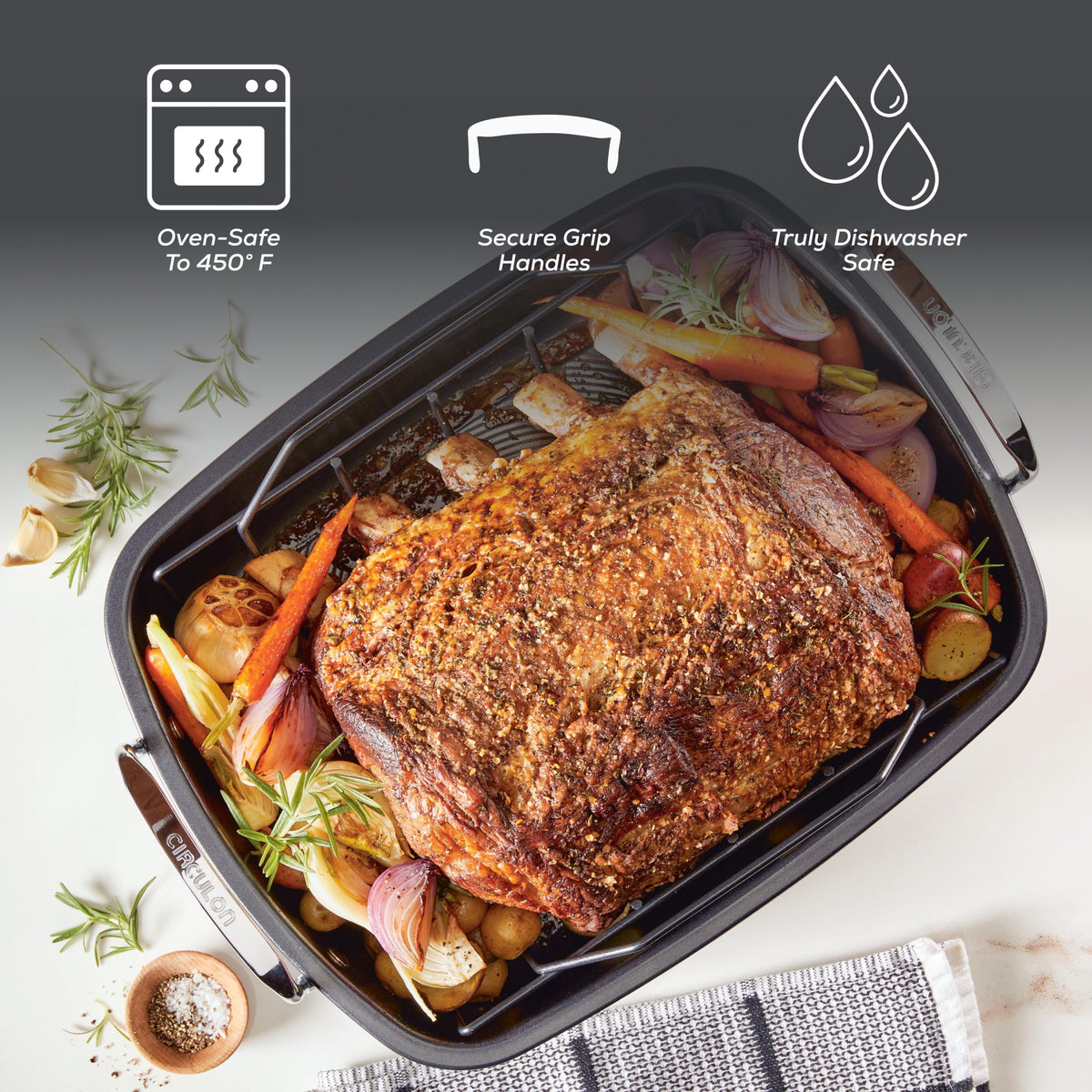 Circulon Roasting Pan and Rack, 17 x 13 Inch, Gray