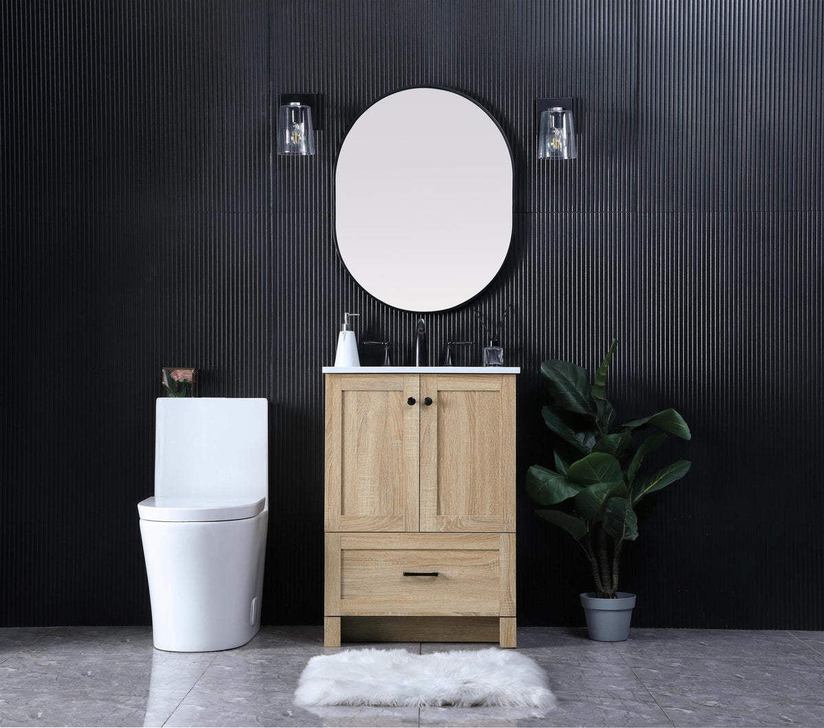 Mango Wood Bathroom Vanity: Single Soma Collection by by Elegant Lighting – Engineered Wood, Mango Wood, Model VF2824MW