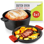 3-in-1 Dutch Oven & Skillet Combo by Modern Innovations – 5 quarts, Cast Iron, Black, Pack of 2, Model 1436
