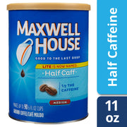 Half Caff Medium Roast Ground Coffee (11 oz Canister) by MAXWELL HOUSE – 11 Ounce (Pack of 1)