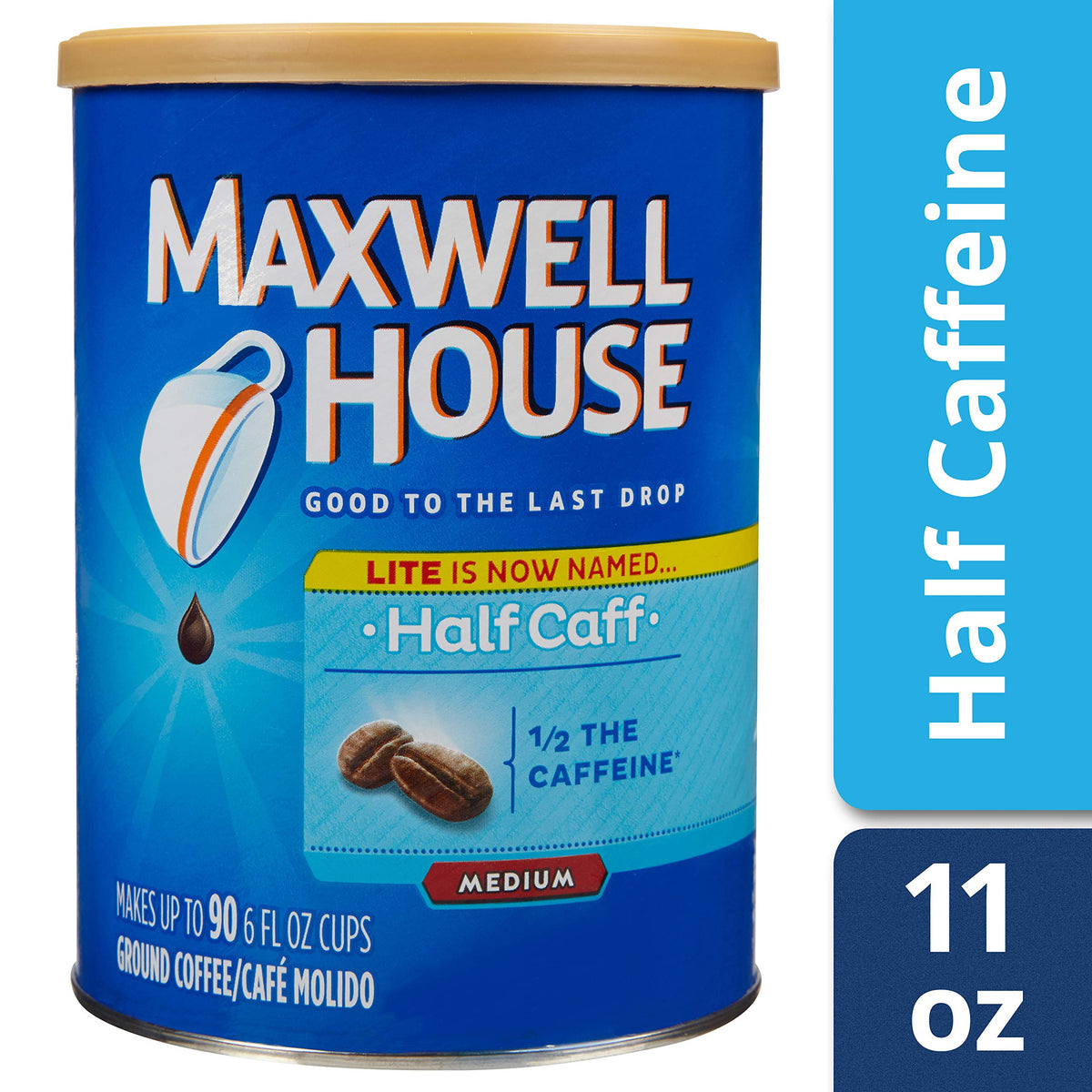 Half Caff Medium Roast Ground Coffee (11 oz Canister) by MAXWELL HOUSE – 11 Ounce (Pack of 1)