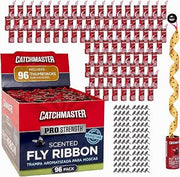 Catchmaster Fly Ribbon 96-Pack, Bug & Fly Traps Outdoor and Indoor, Premium Adhesive Sticky Fly Strips & Gnat Hanging Strips, Bulk Flying Insect Paper Rolls, Pesticide-Free Home Pest Control