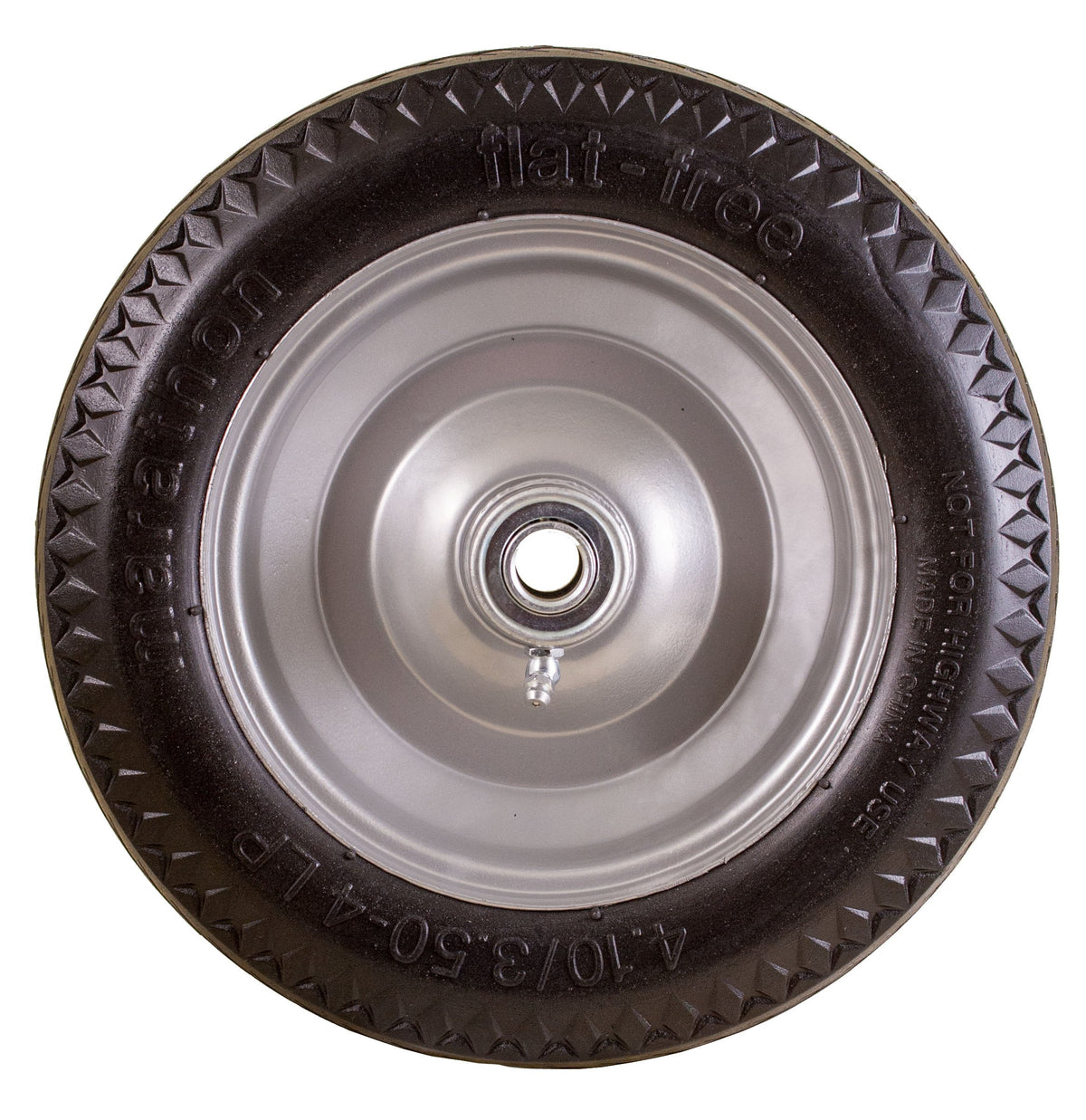 4.10/3.50-4" Flat Free by Marathon – 2.25" Offset Hub, Steel, Gray Rim
