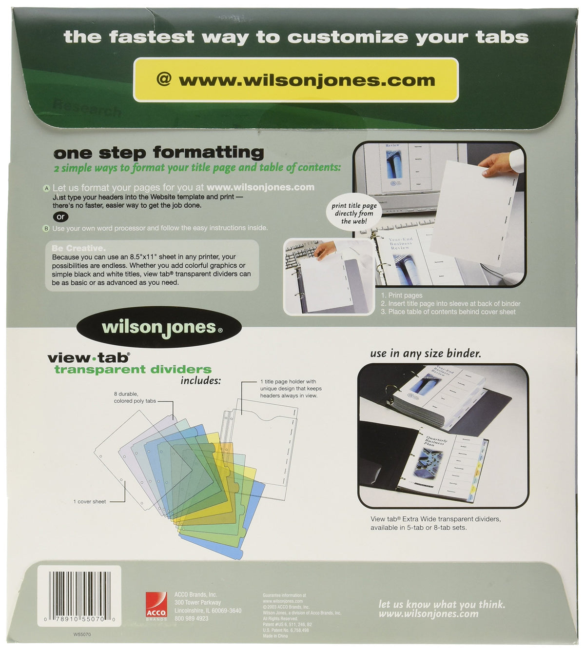 View-Tab Index Dividers by Wilson Jones – Polyethylene, Multi-color, Pack of 8, Model 55070