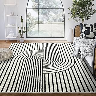 Abani Nuevo Collection Area Rug - Mid-Century Black and White Arch Knot Design - 8' x 10' - for Living Room, Bedroom & Office
