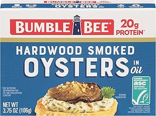 Bumble Bee Canned Hardwood Smoked Oysters, 3.75 oz Can - Ready to Eat - 20g Protein per Serving - Gluten Free