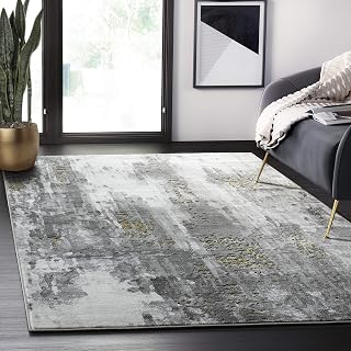 Abani Abstract Distressed Rug - Contemporary Modern Gold & Grey Rugs Marbled 4' x 6' Area Rug Living Room Rug