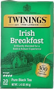 Twinings Irish Breakfast Tea, Robust and Flavourful Caffeinated Black Tea Bags Individually Wrapped, 20 Count