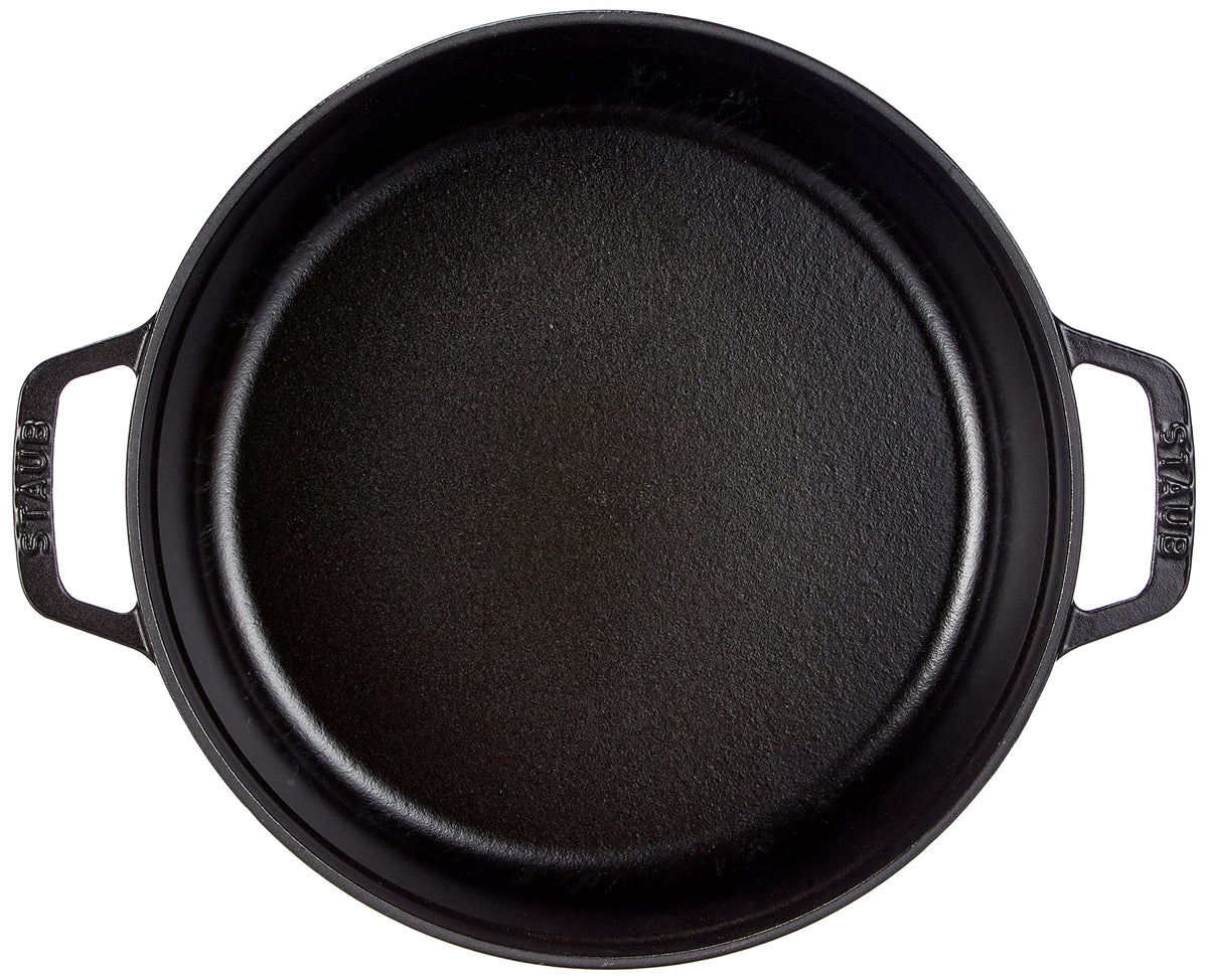 Cocotte shallow Round 26cm Black by STAUB – 4 quarts, 4 liters, Cast Iron, Noir Mat, Model 1007502
