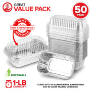 Stock Your Home Pans + Lids / 50 Pack / Silver Loaf Pans