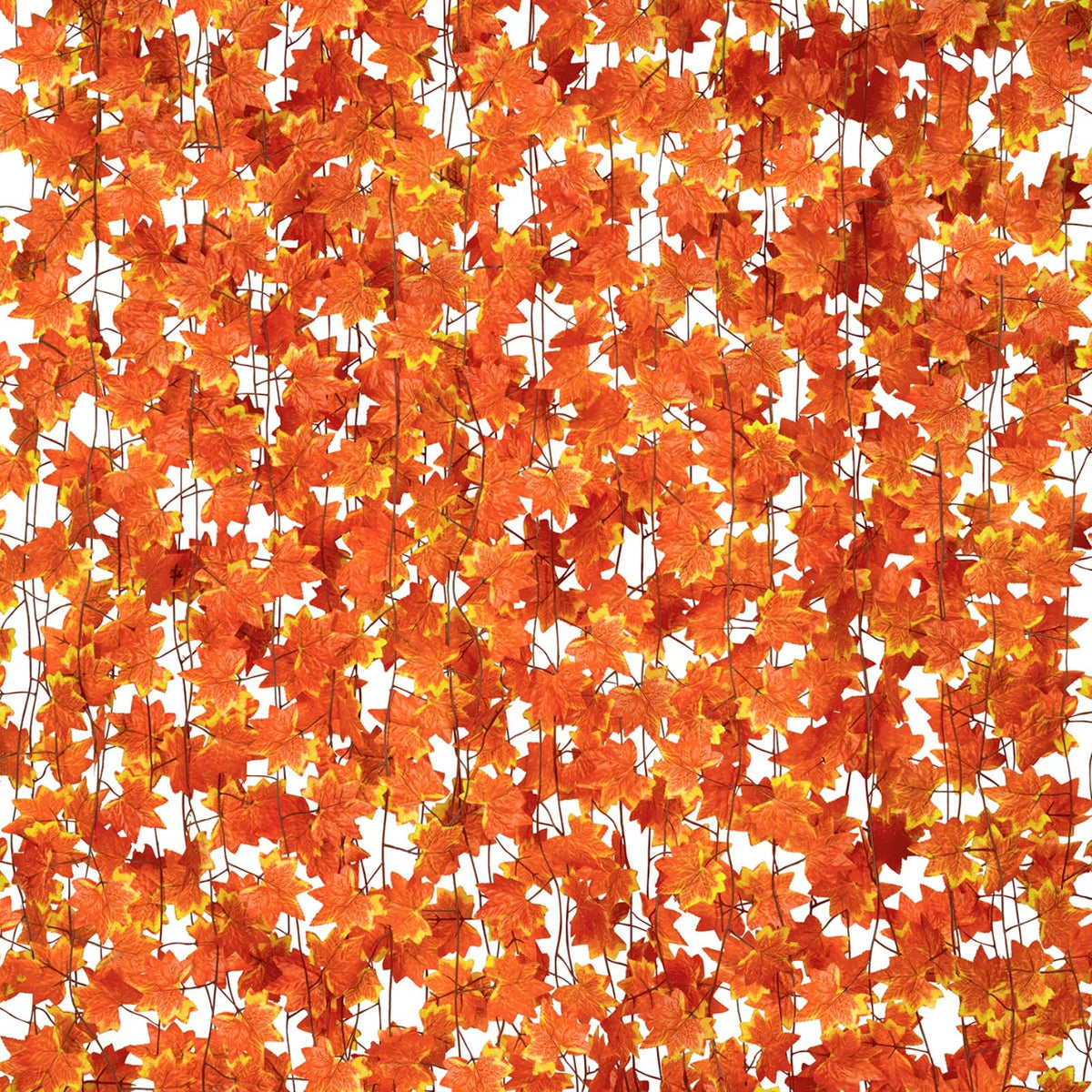 CQURE Fall Leaf Garland, 24 Pack 168Ft Artificial Maple Vines, Orange