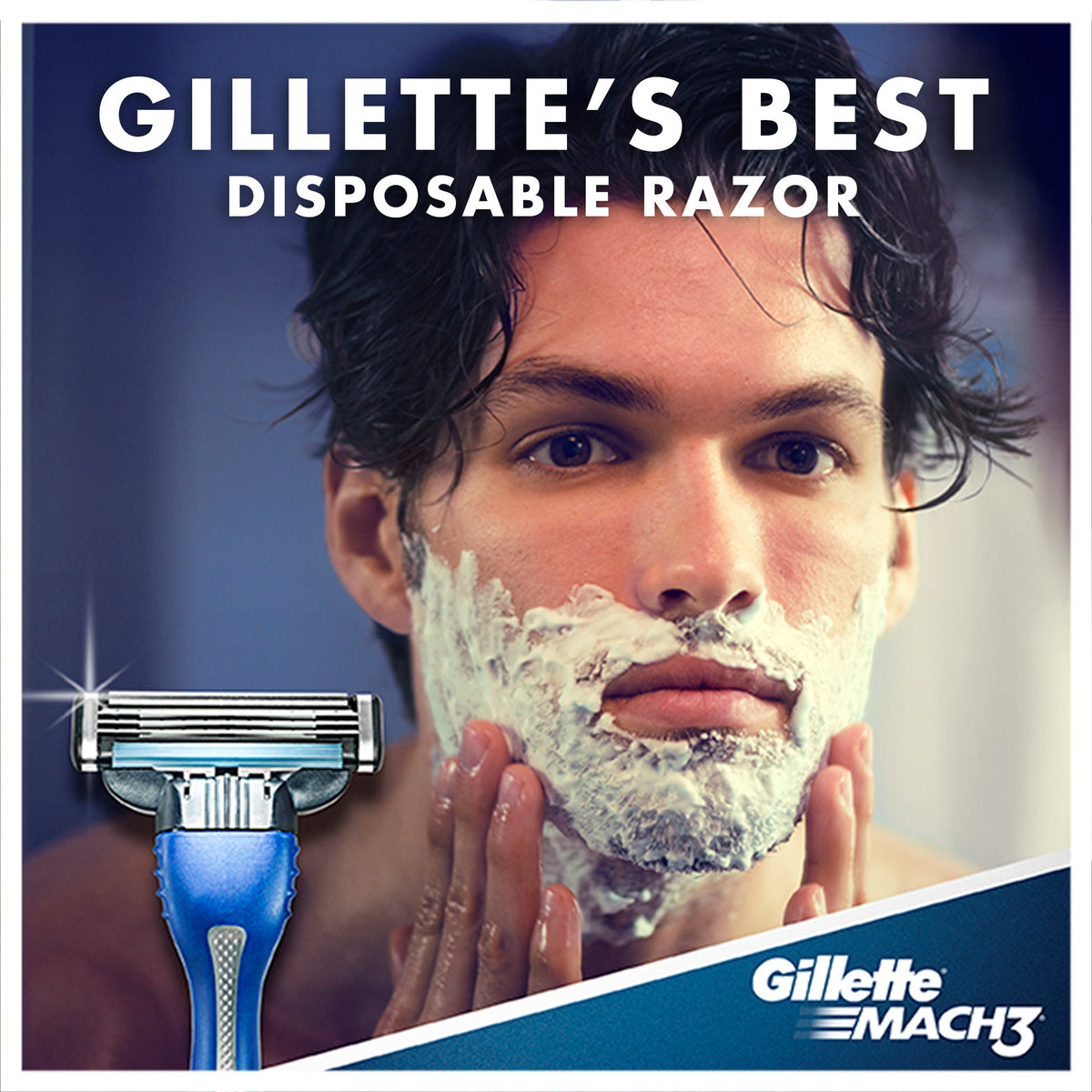 Mach3 Men's Disposable Razors by Gillette – 3 Count (Pack of 1), Plastic, White, Model 047400044722