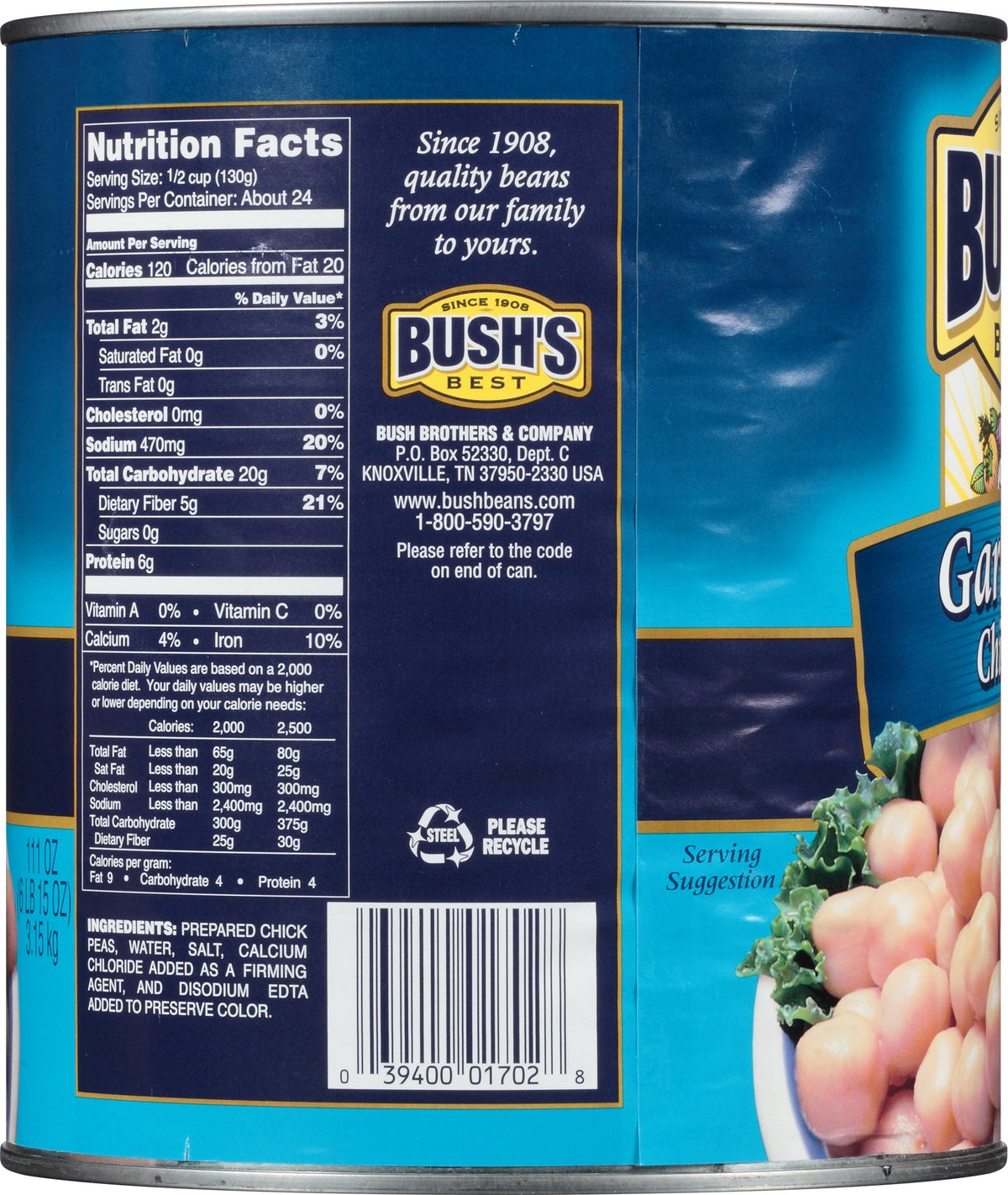 Bush's Best Garbanzo Beans / 111 Ounce (Pack of 6) / Garbanzos Garbanzo Beans