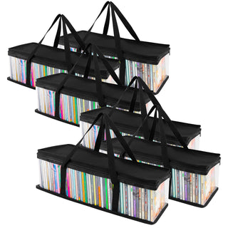 CD Storage Bags (6 Pack) - Transparent PVC Media Storage - Water Resistant CD Holder Case with Handles - Clear Plastic Carrying Game Bag Storage for CDs by Stock Your Home – Model