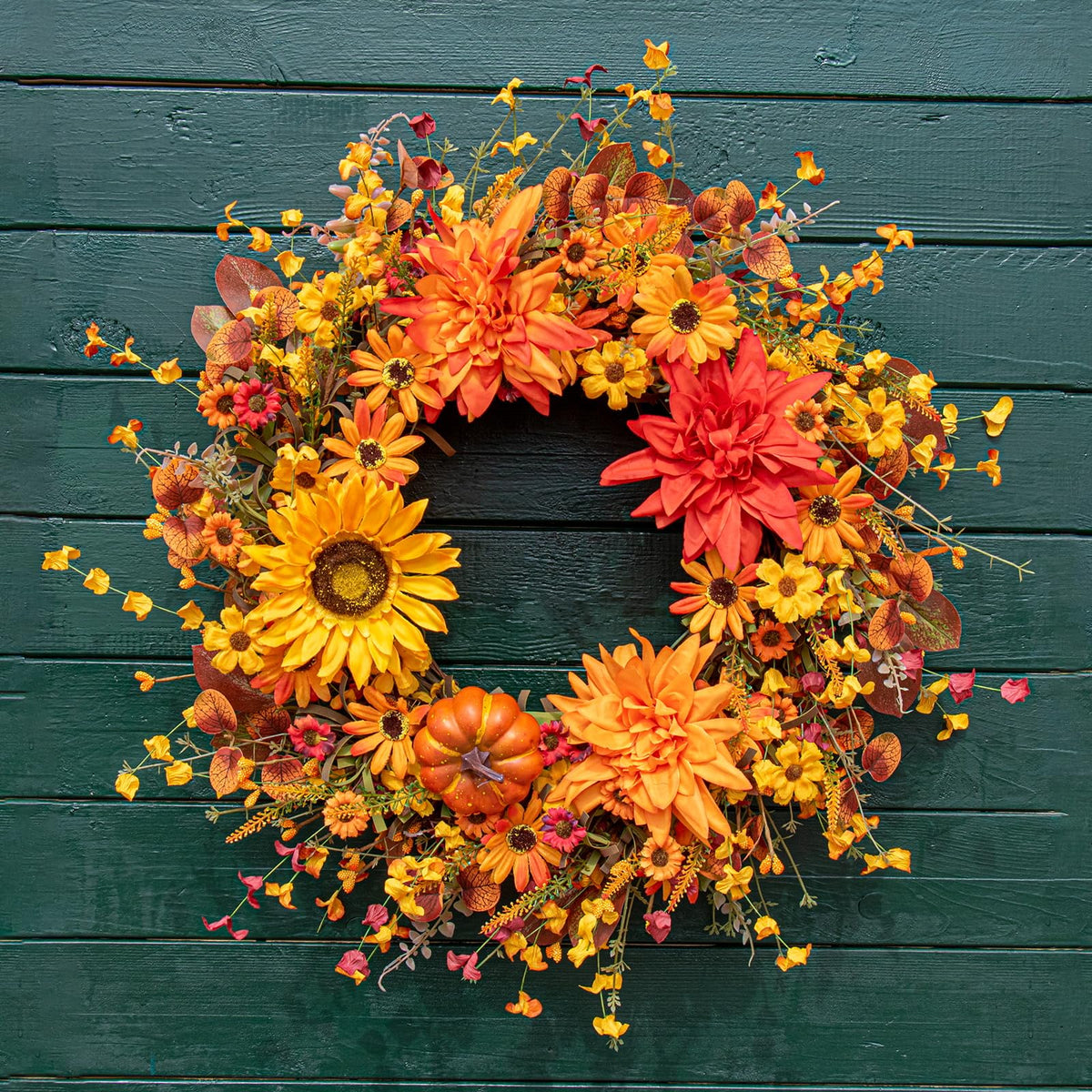 Jinghong Autumn Harvest Wreath, 22 Inch Diameter, Orange