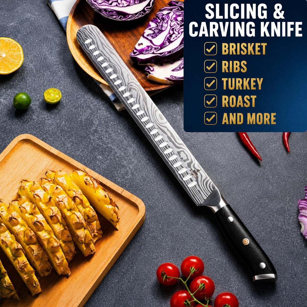 Iron Grillers Carving Knife Set, 12 Inch Slicing Knife with Boning Knife and Fork, Silver
