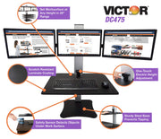 High Rise Electric Sit-Stand Standing Desk Converter by Victor – Triple Monitor, Wood, Black W/Aluminum, Model DC475