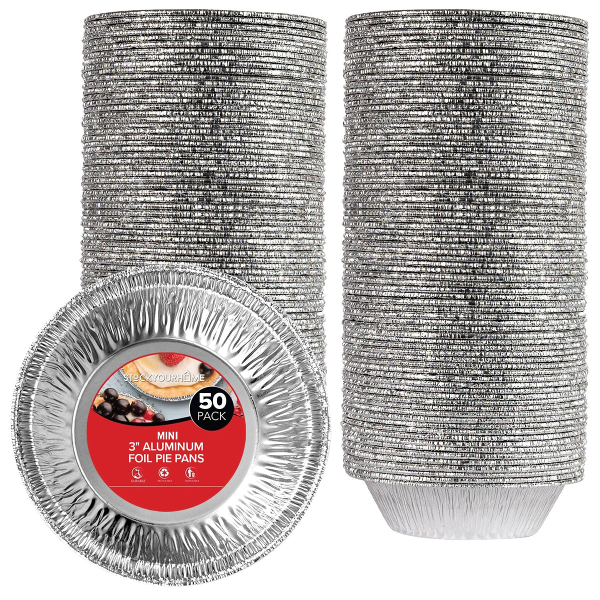Stock Your Home 50 Pack (3 Inch) / Silver / 50 Pack Pie Pans