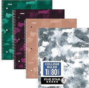 Five Star Spiral Notebook + Study App, 1 Subject, College Ruled Paper, 8-1/2" x 11", 80 Sheets, Graphics, 4 Pack (850221F)