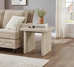 Roundhill Furniture Cavira Modern Faux Marble Living Room End Table, Beige