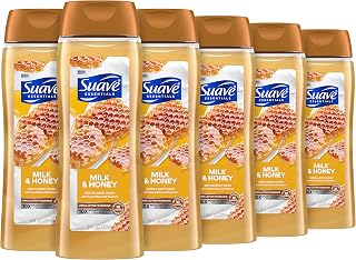 Suave Essentials Gentle Body Wash Milk & Honey 6 Count With A Sweet Oil Blend Essence Infused With Vitamin E & Honey Extract 18 Oz